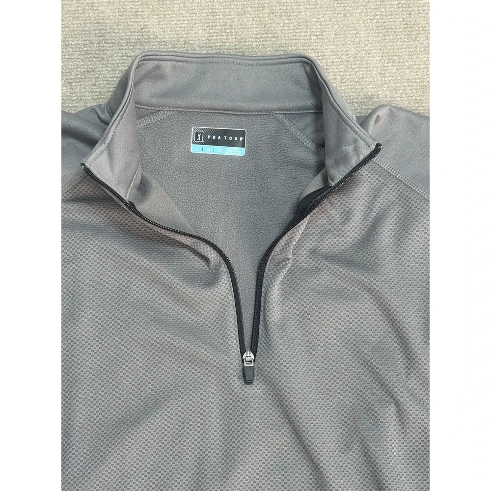 PGA TOUR Pullover Mens Large Gray 1/4 Zip Fleece Lined Golf Performance Athletic